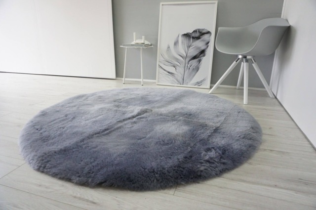 Handmade Round Sheepskin Rug Dyed Silver Grey Blue Ash Mix - image 1