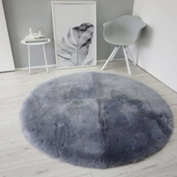Handmade Round Sheepskin Rug Dyed Silver Grey Blue Ash Mix - thumbnail 3
