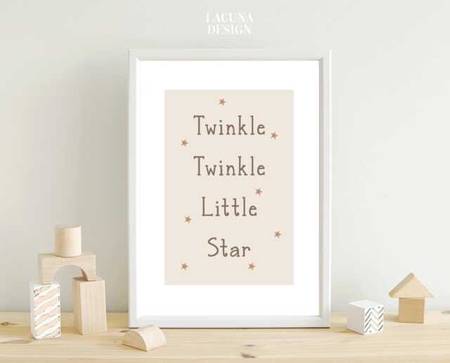 Newborn Baby Gift Twinkle Little Star Print Nursery Decor Children Kids Bedroom Poster Neutral Playroom Beige Brown Cute - image 1
