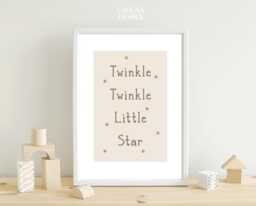 Newborn Baby Gift Twinkle Little Star Print Nursery Decor Children Kids Bedroom Poster Neutral Playroom Beige Brown Cute - thumbnail 1