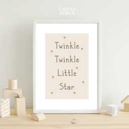 Newborn Baby Gift Twinkle Little Star Print Nursery Decor Children Kids Bedroom Poster Neutral Playroom Beige Brown Cute - thumbnail 3