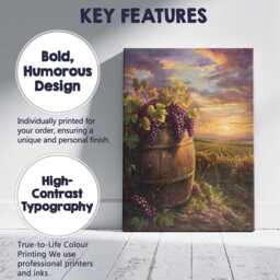 Rustic Vineyard Wine Barrel Purple Grapes Sunset Landscape Canvas Wall Art Print Decor Picture Ready To Hang - thumbnail 2