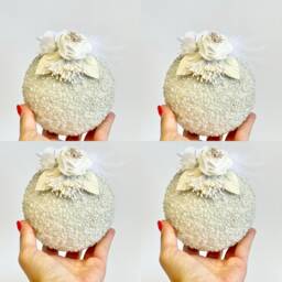 Handmade White Christmas Ball Ornaments Set Of 4 - thumbnail 2