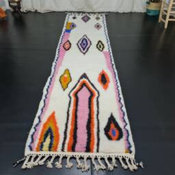Custom Moroccan Runner, Azilal Runner Rug, White & Purple, Wool Berber Carpet, Bohemian Abstract Handwoven Handmade Rug - thumbnail 4