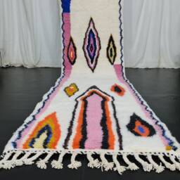 Custom Moroccan Runner, Azilal Runner Rug, White & Purple, Wool Berber Carpet, Bohemian Abstract Handwoven Handmade Rug - thumbnail 3