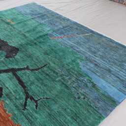 8x10 Gabbeh Pictorial Rug, Animal Hunting Piece, Handmade Wool Art Afghan Tribal Multicolor Natural Veg Dyes Living Room Rug - thumbnail 3