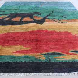 8x10 Gabbeh Pictorial Rug, Animal Hunting Piece, Handmade Wool Art Afghan Tribal Multicolor Natural Veg Dyes Living Room Rug - thumbnail 2