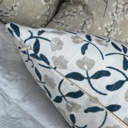 Dainty Floral Cotton Cushion Cover in John Lewis Scallop Fabric - Blue & Beige Pillow Countryside Home Decor - thumbnail 4