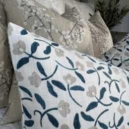 Dainty Floral Cotton Cushion Cover in John Lewis Scallop Fabric - Blue & Beige Pillow Countryside Home Decor - thumbnail 3