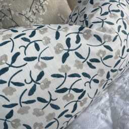 Dainty Floral Cotton Cushion Cover in John Lewis Scallop Fabric - Blue & Beige Pillow Countryside Home Decor - thumbnail 2