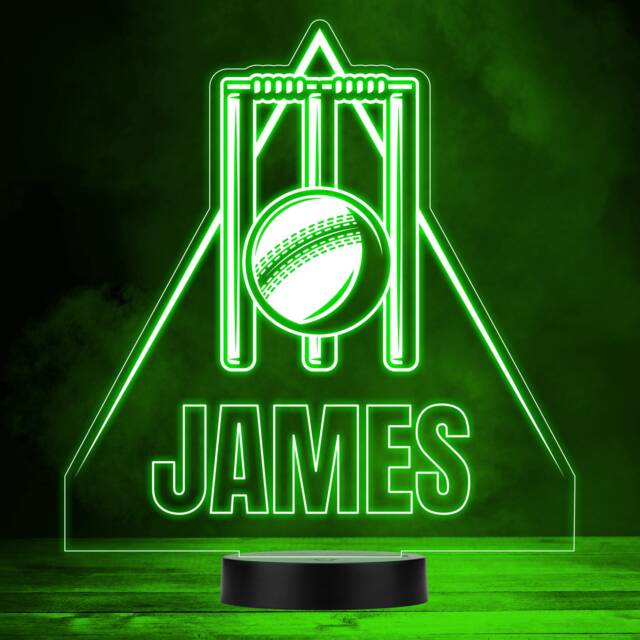 Cricket Stumps & Ball Sports Fan Personalised Gift Colour Changing Night Light - image 1