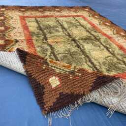 Authentic Ethnic Antique Natural Dyes Hand-Knotted Area Soft High Pile Vintage Wool Rug, Room Warming Square Rare 3.5x4.8 Ft - thumbnail 4