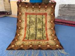Authentic Ethnic Antique Natural Dyes Hand-Knotted Area Soft High Pile Vintage Wool Rug, Room Warming Square Rare 3.5x4.8 Ft - thumbnail 1