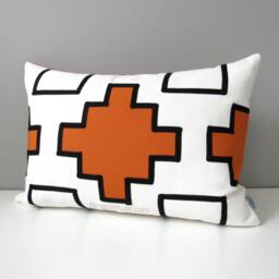 Two Black & White Sunbrella Outdoor Pillow Cover With Orange Geometric Accent, Decorative Cushion Covers Tribal Design For Pool/Patio - thumbnail 1