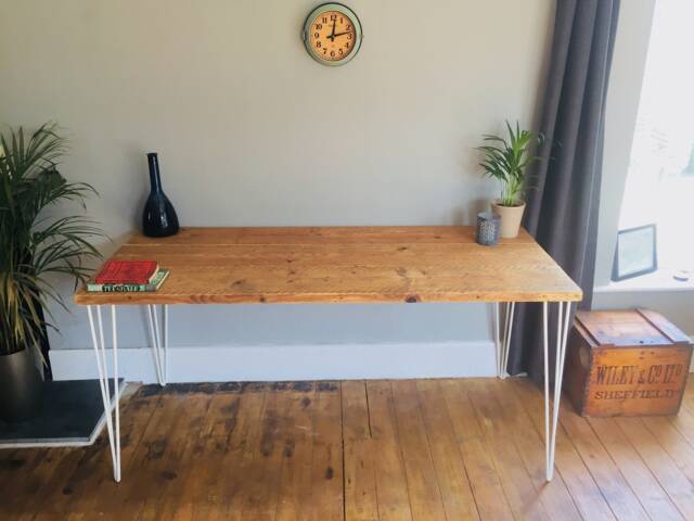 Industrial Desk With White Hairpin Legs - image 1