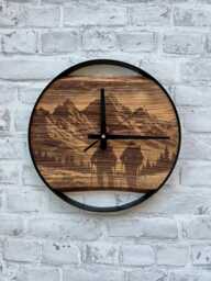 Mountain Clock, Silent Round Carved Live Edge Wood & Metal, Hiking Home Decor, Hiker Gifts, Theme Outdoorsy Gifts