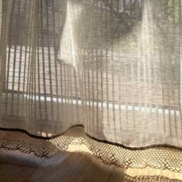 Lace Trim Linen Curtain Panel Sheer Striped French Style Drapery - thumbnail 3