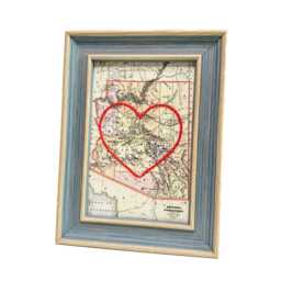 Arizona Heart Map - Custom Gift Anniversary For Him Framed Wedding Vintage Print Of W Hand-Embroidered