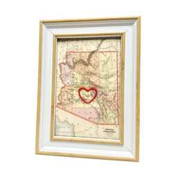 Arizona Heart Map - Custom Gift Anniversary For Him Framed Wedding Vintage Print Of W Hand-Embroidered - thumbnail 2