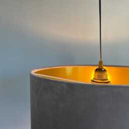 Grey Velvet Drum Lampshade Metallic Gold Lining, Ceiling Shade - thumbnail 3