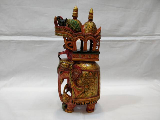 Wooden Elephant Ambabari, Safari, Indian Elephant, Fine Art, Hand Carved Sculpture Caparison Diligently - image 1