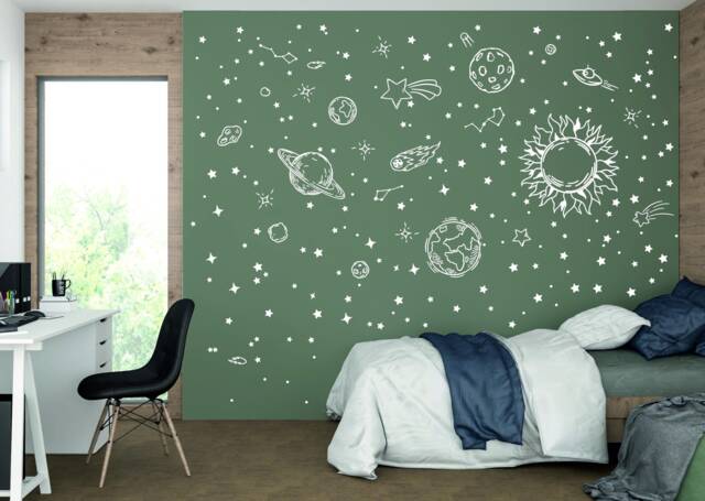 Sale Hand Drawn Space Wall Decal Solar System, Planets, Stars - image 1