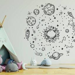 Sale Hand Drawn Space Wall Decal Solar System, Planets, Stars - thumbnail 3