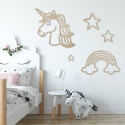 Unicorn, Rainbow & Stars Set - Outline Wall Decor Home Nursery/Kids Children Room Nature Wood - thumbnail 1