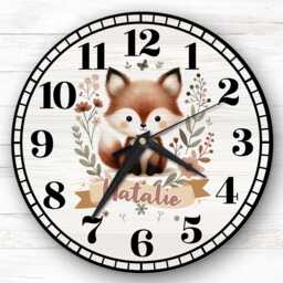 Floral Woodland Animal Baby Fox Personalised Gift For Kid's Bedroom Clock - Kids Clock, Children's , Custom Wall