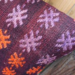 40cm Handwoven Kilim Pillow Cover - Hand Spun Wool Blossom Motif - thumbnail 3