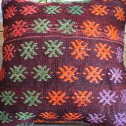 40cm Handwoven Kilim Pillow Cover - Hand Spun Wool Blossom Motif - thumbnail 2