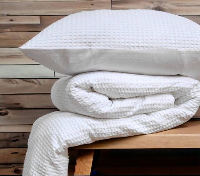 White Waffle Cotton Duvet Cover Set, All Sizes - image 1