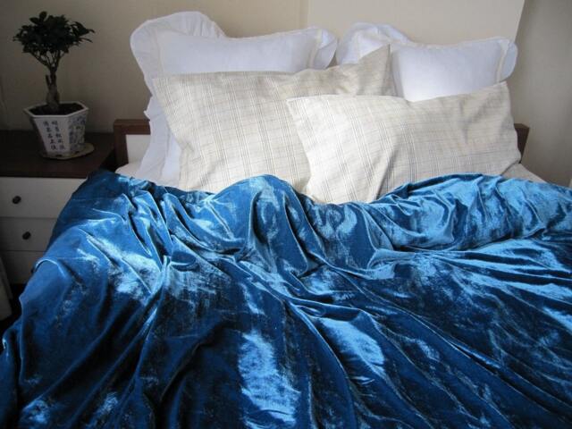 Petroleum Teal Velvet Duvet Cover - Shabby Chic Bedding - image 1