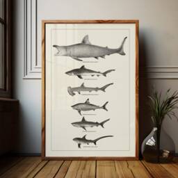 Whale Wall Art Ocean Room Decor Set Beach House Coastal Design Marine Life Black White Nursery Print Poster Shark Classroom - thumbnail 3