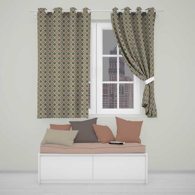 Classic Vintage Blue Gold Geometric Tile Seamless Pattern Readymade Eyelet Ring Top Thermal 100% Blackout Curtains - image 1