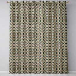 Classic Vintage Blue Gold Geometric Tile Seamless Pattern Readymade Eyelet Ring Top Thermal 100% Blackout Curtains - thumbnail 2