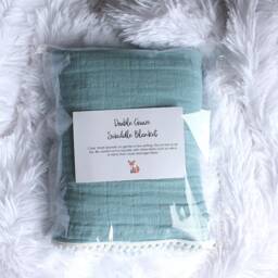 Oversized Muslin Baby Blanket, Ocean Swaddle Pom Trim Blanket - thumbnail 4