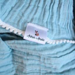 Oversized Muslin Baby Blanket, Ocean Swaddle Pom Trim Blanket - thumbnail 2