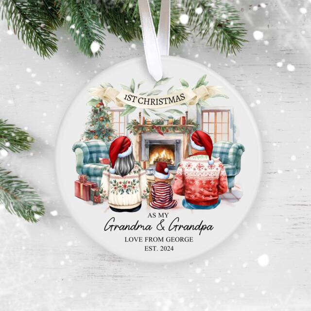 Personalised First Christmas As Grandparents, Gift For Nanny Grandma Grandad, Family Keepsake Baby's 1st Christmas, Bauble - image 1