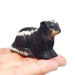 Skunk Wooden Figurine - Hand-Carved Forest Animal Garden Decor