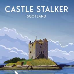 stalker Castle Print - Kayaker & Graceful Swans Loch Laich Linnhe Port Appin Argyll Scotland - thumbnail 3