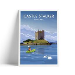 stalker Castle Print - Kayaker & Graceful Swans Loch Laich Linnhe Port Appin Argyll Scotland - thumbnail 1