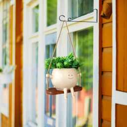 Smiling Hanging Planter - Rotating Resin Succulent Pot, Face Wall For Indoor Outdoor Decor - thumbnail 3