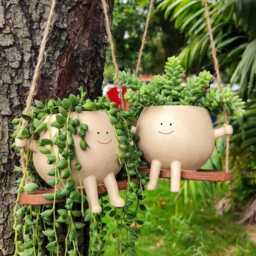 Smiling Hanging Planter - Rotating Resin Succulent Pot, Face Wall For Indoor Outdoor Decor - thumbnail 2