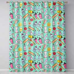 Cute Kawaii School Supplies Rainbow Apple Glue Green Seamless Pattern Readymade Eyelet Ring Top Thermal 100% Blackout Curtains - thumbnail 2
