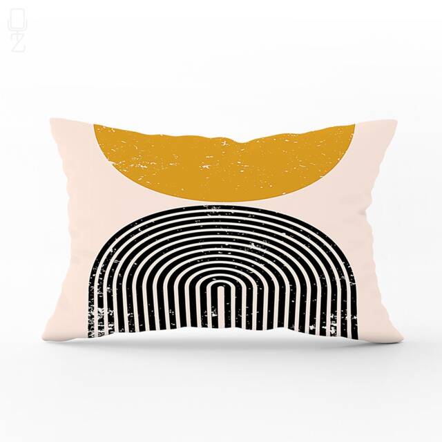 Abstract Orange & Black Suede Cushion Cover Geometric Print Pillow - image 1