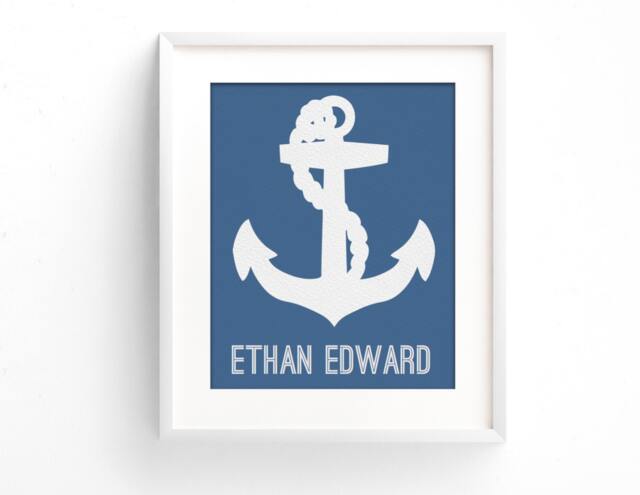 Nautical Nursery Art Print - Anchor Personalized Baby Gifts Boy Wall Shower - image 1