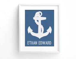 Nautical Nursery Art Print - Anchor Personalized Baby Gifts Boy Wall Shower - thumbnail 1
