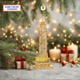 Custom Name Empire State Building With Christmas Lights Ornament, Tree Hanging Decor, 2D Flat Ornament - thumbnail 2