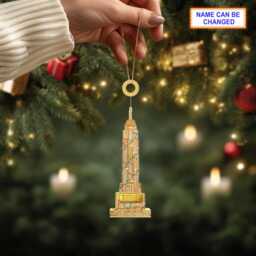 Custom Name Empire State Building With Christmas Lights Ornament, Tree Hanging Decor, 2D Flat Ornament - thumbnail 3